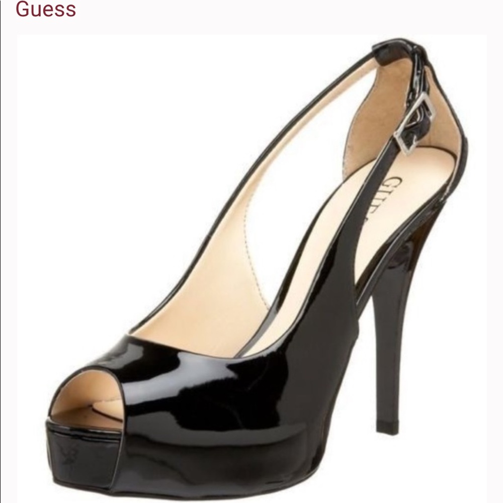 GUESS size 8.5 PATENT LEATHER PEEP TOE HONDO3 Heel. Gently used